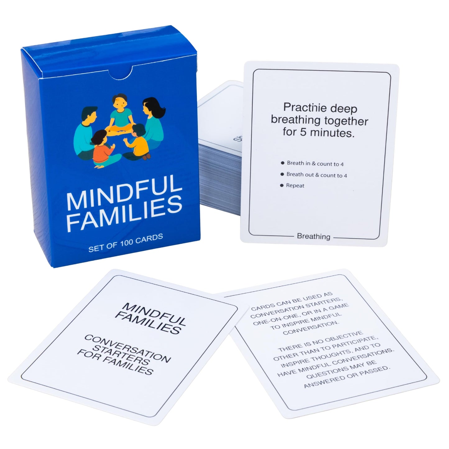 BayWel 100 Mindful Families Conversation Cards – Mindfulness, Gratitude & Breathing Prompts for Self-Care at Home, Travel & Therapy