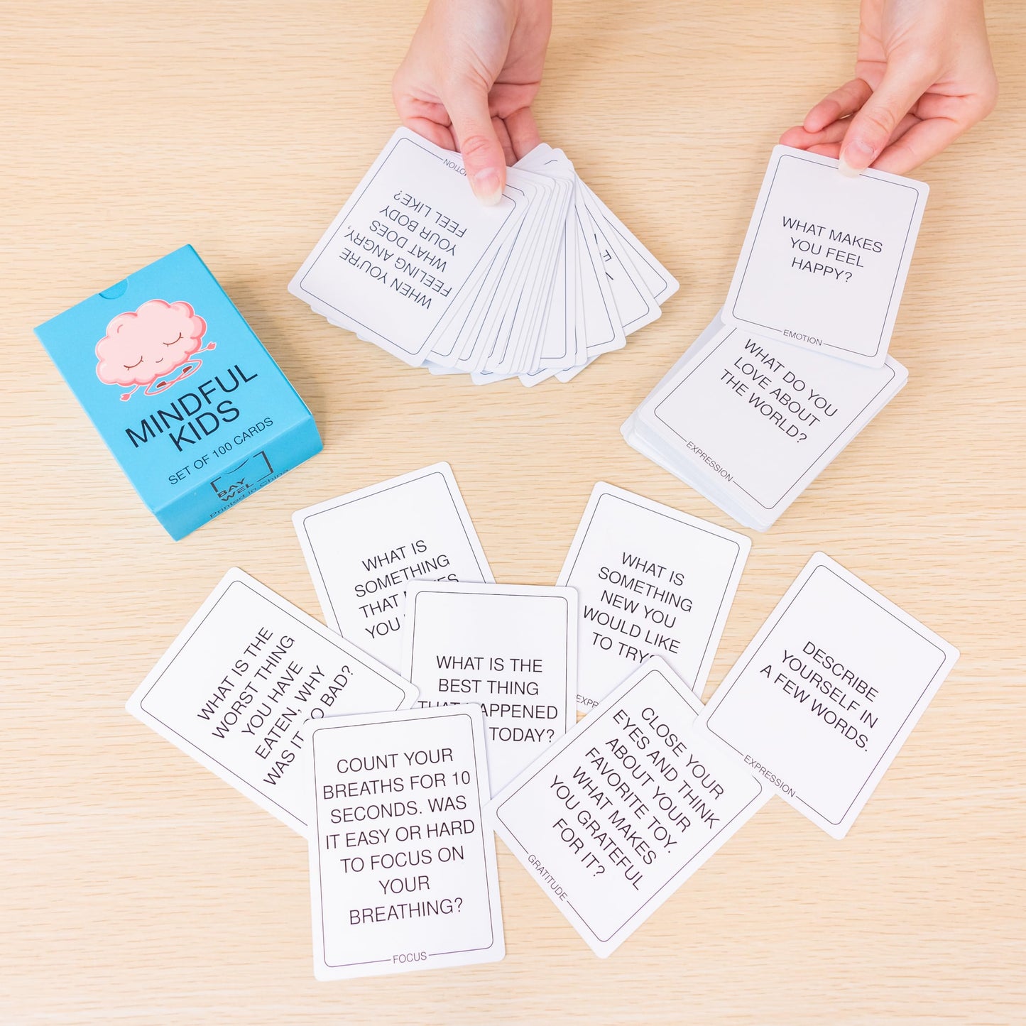 BayWel 100 Mindfulness Conversation Cards for Kids β Positive Affirmation & Self-Care Prompts for Meaningful Family, Classroom & Therapy Discussions