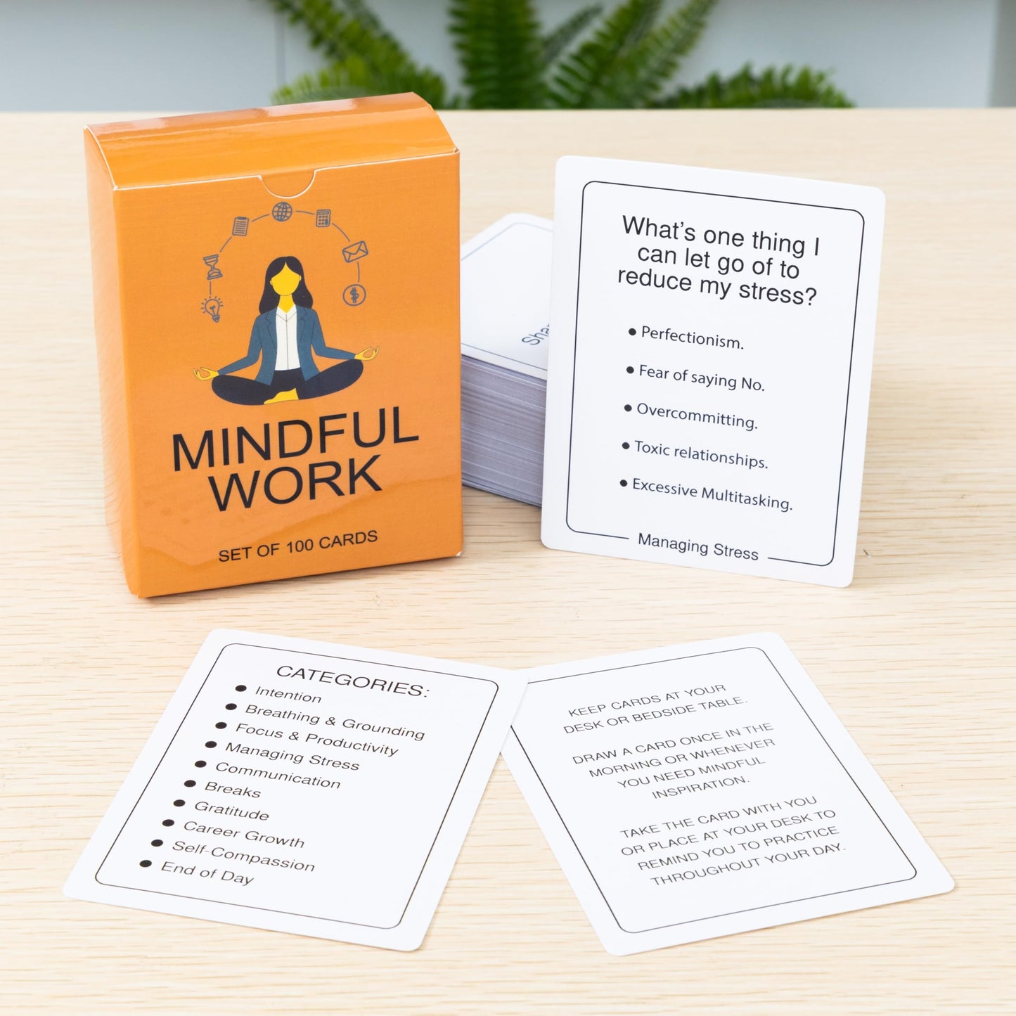 BayWel 100 Mindful Work Cards – Mindfulness & Self‑Care Prompts for Professionals | Desk & Travel Deck for Stress Relief, Focus, Motivation & Well‑Being