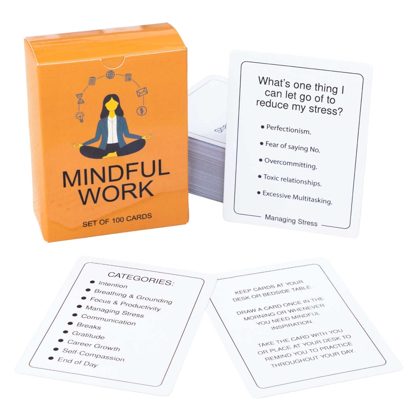 BayWel 100 Mindful Work Cards – Mindfulness & Self‑Care Prompts for Professionals | Desk & Travel Deck for Stress Relief, Focus, Motivation & Well‑Being