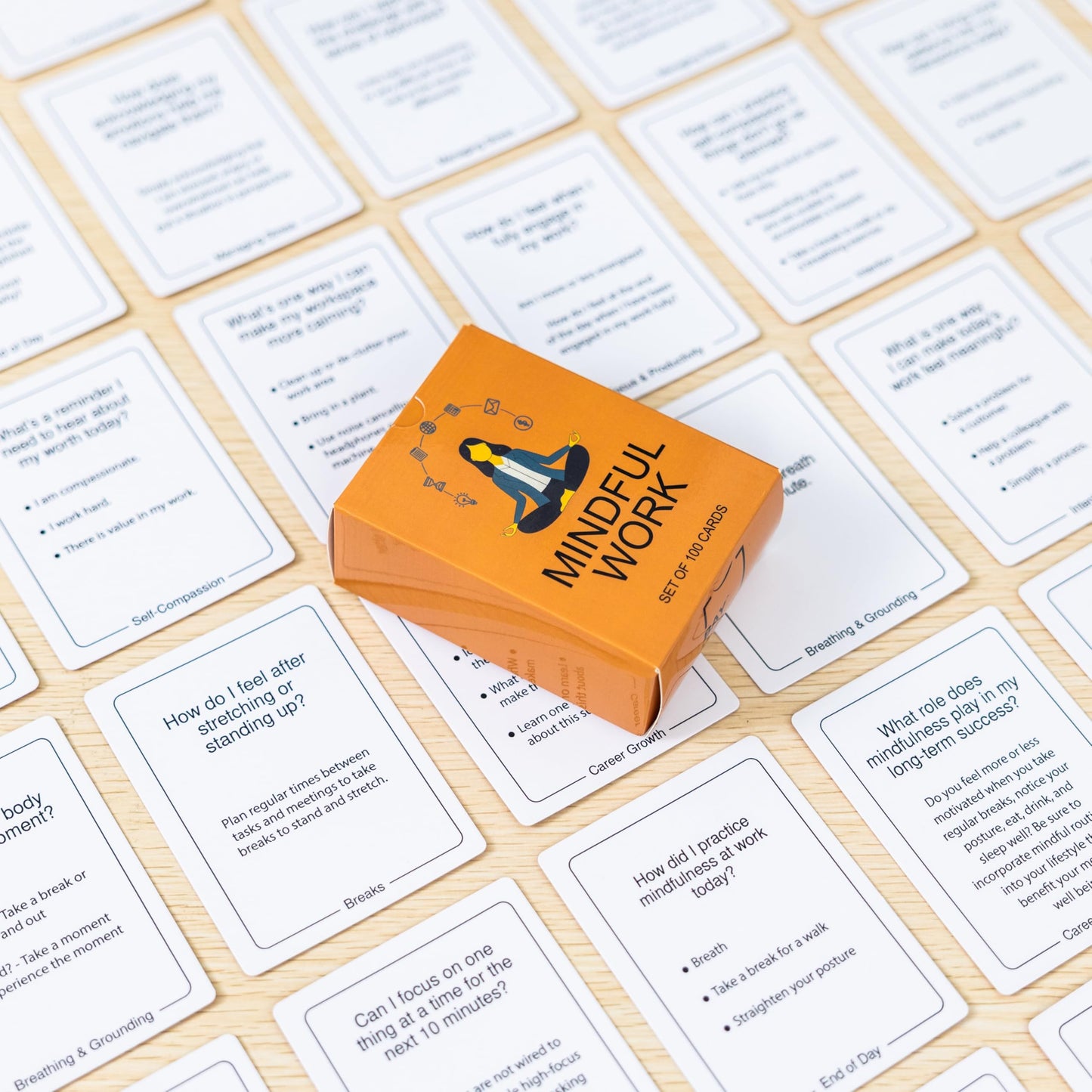 BayWel 100 Mindful Work Cards – Mindfulness & Self‑Care Prompts for Professionals | Desk & Travel Deck for Stress Relief, Focus, Motivation & Well‑Being