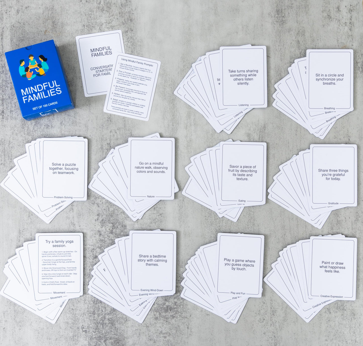 BayWel 100 Mindful Families Conversation Cards – Mindfulness, Gratitude & Breathing Prompts for Self-Care at Home, Travel & Therapy