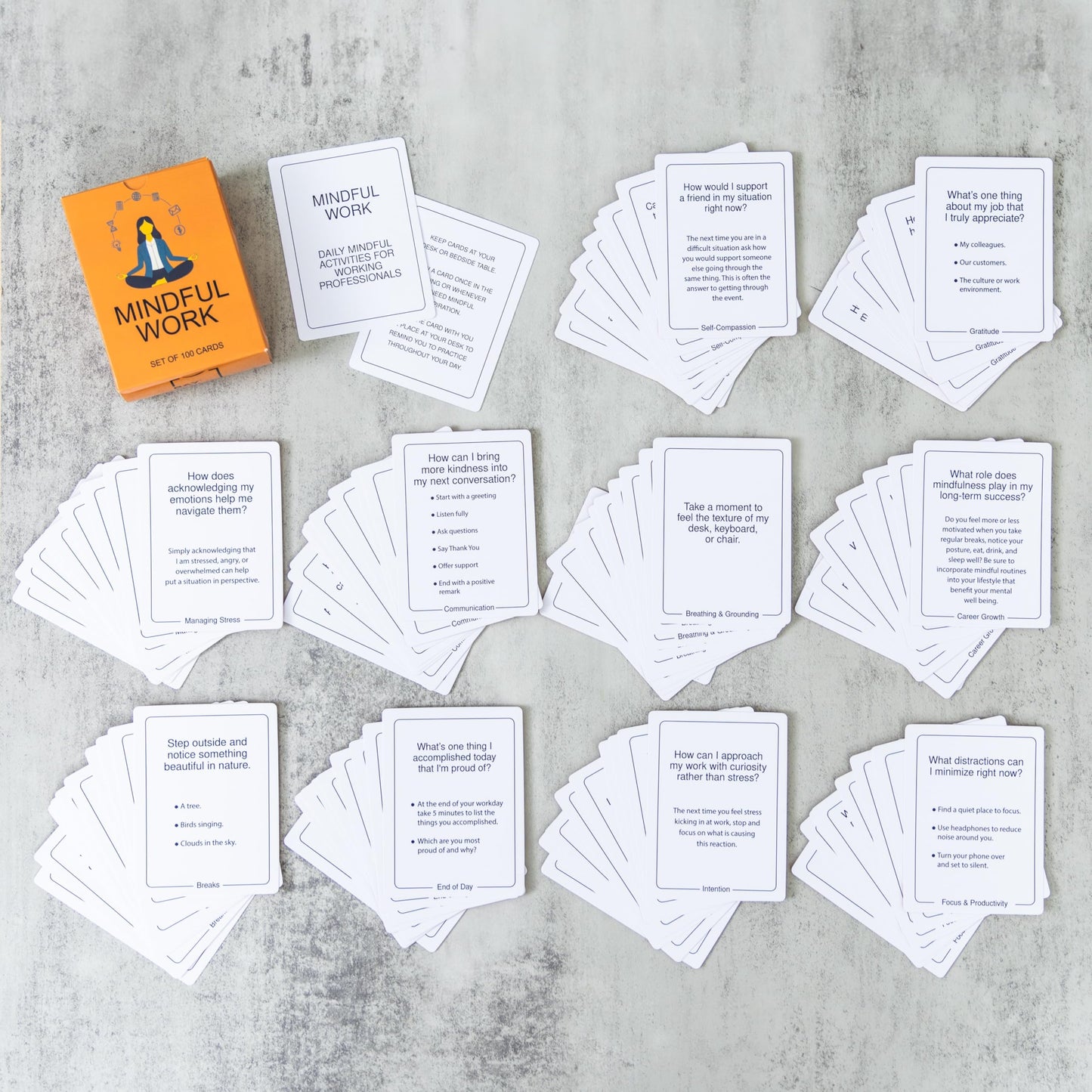 BayWel 100 Mindful Work Cards – Mindfulness & Self‑Care Prompts for Professionals | Desk & Travel Deck for Stress Relief, Focus, Motivation & Well‑Being