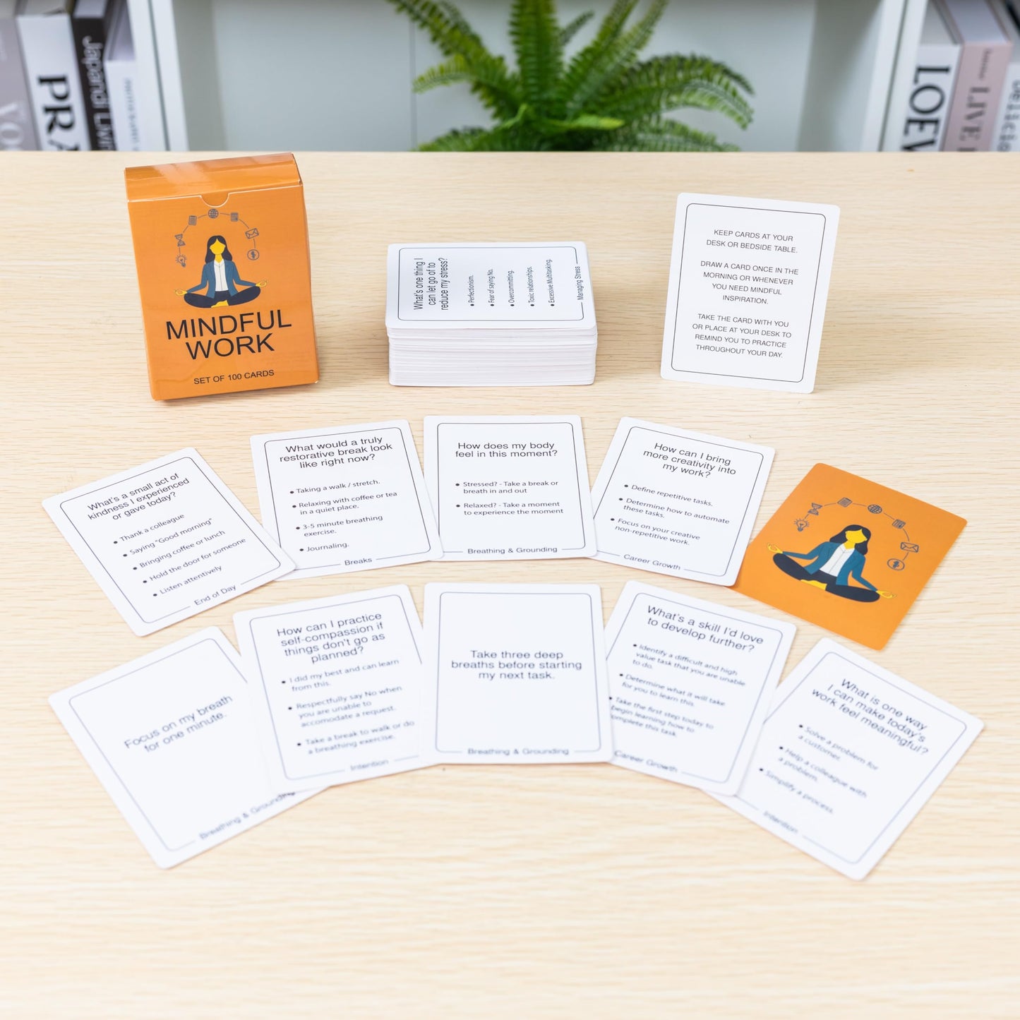 BayWel 100 Mindful Work Cards – Mindfulness & Self‑Care Prompts for Professionals | Desk & Travel Deck for Stress Relief, Focus, Motivation & Well‑Being