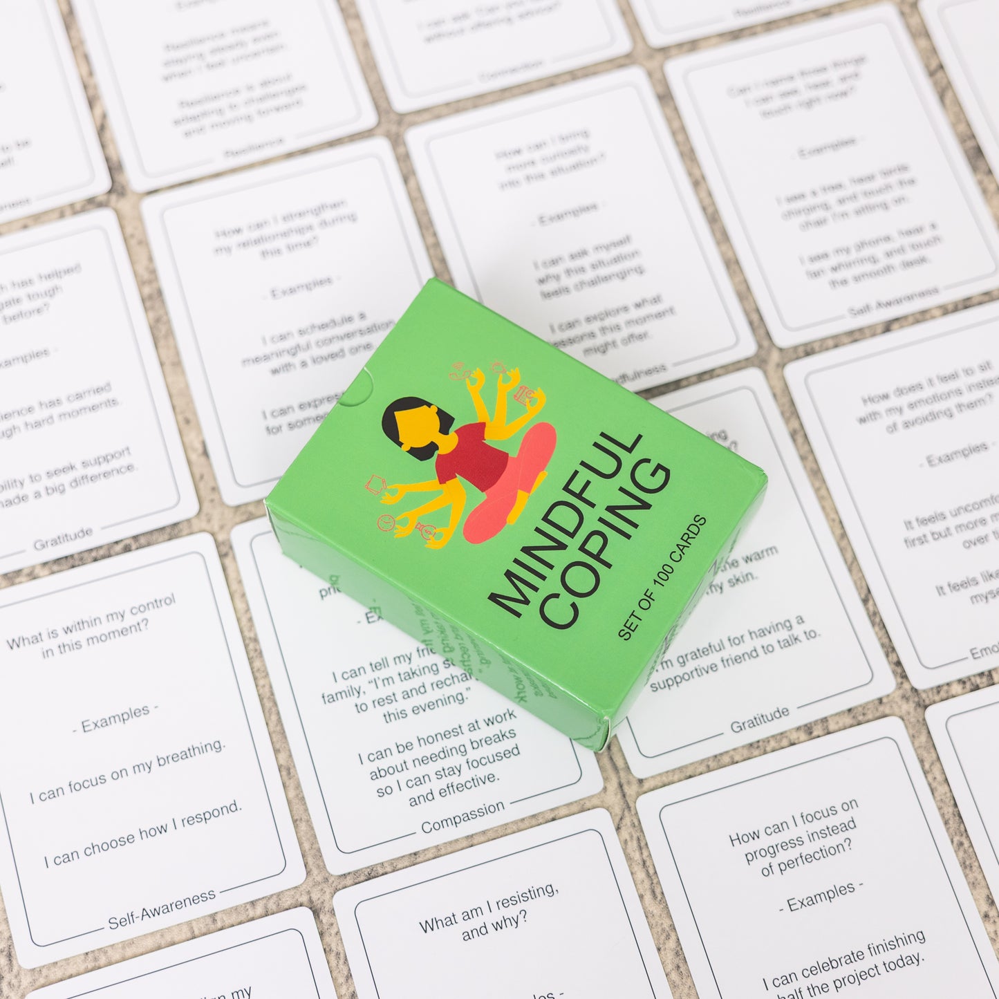 100 Mindful Coping Activity Cards – Self-Care & Stress Management Prompts for All Ages | Portable Travel Deck for Mental Wellness, Focus & Stress Relief