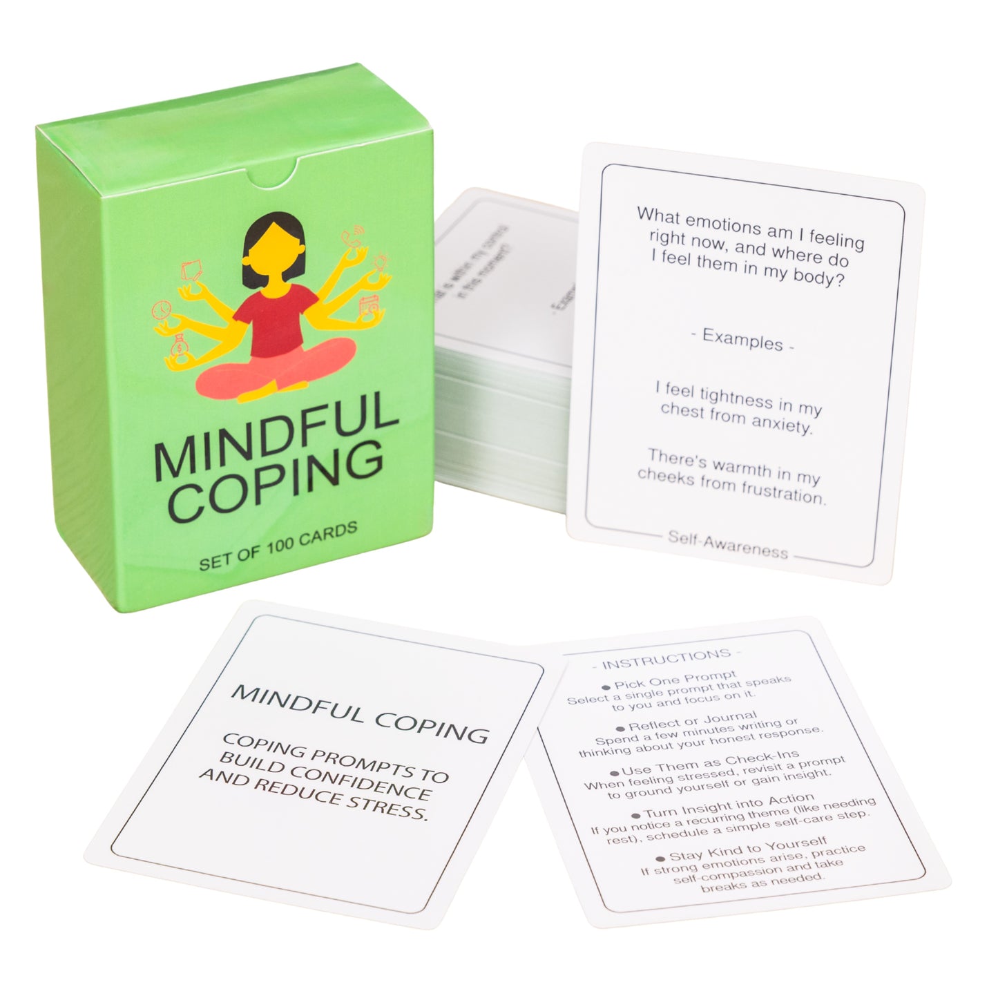 100 Mindful Coping Activity Cards – Self-Care & Stress Management Prompts for All Ages | Portable Travel Deck for Mental Wellness, Focus & Stress Relief