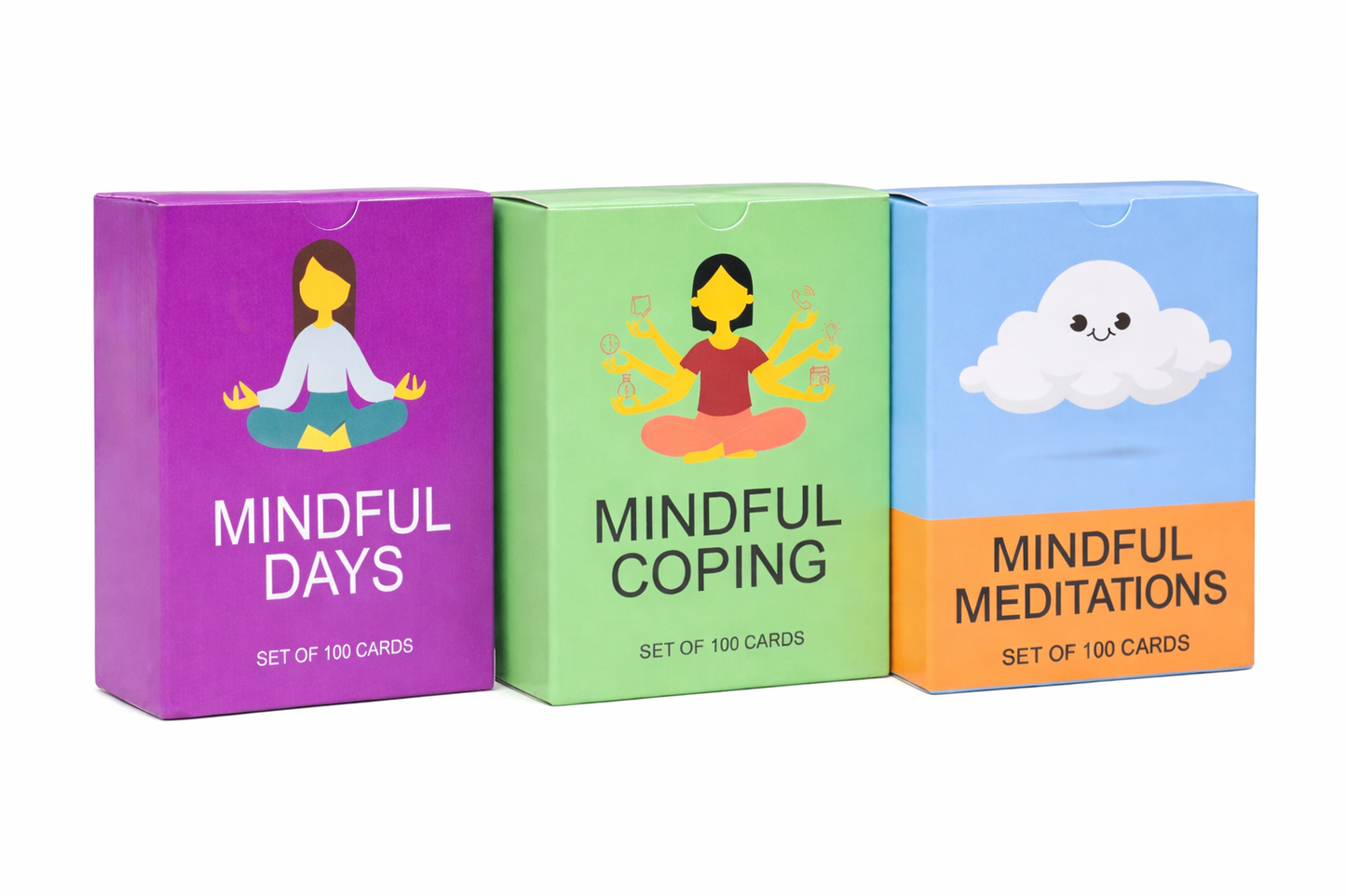 Mindfulness, Meditation & Coping Cards Personal Growth Bundle (3 Deck Set for Daily Mindfulness, Stress Relief & Emotional Resilience)